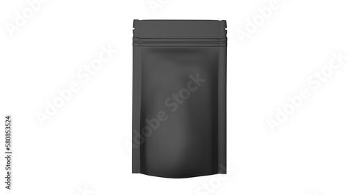 Black blank zipper bag packaging isolated on transparent background. Minimal concept. 3D render