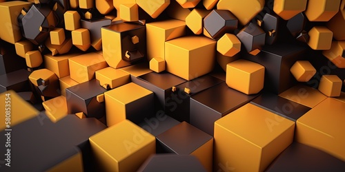 A backdrop with blocks in shades of yellow and orange arranged abstractly, Generative AI