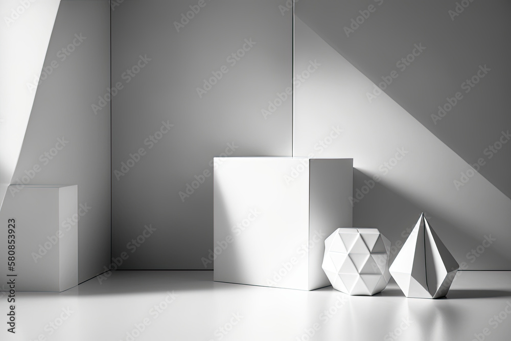 Fototapeta premium White abstract geometric background as scene. Illustration AI Generative