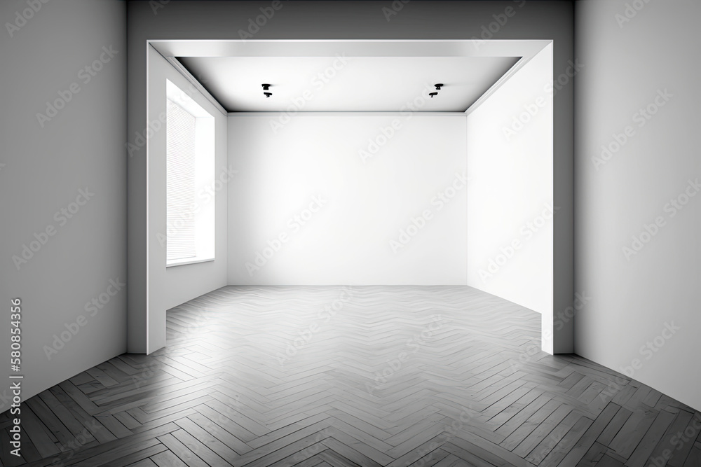 White empty space with parquet floors. Illustration AI Generative