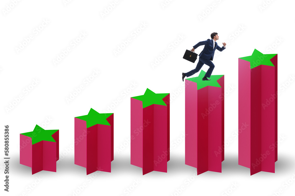 Concept of growing satisfaction levels with stars Concept of growing satisfaction levels with stars