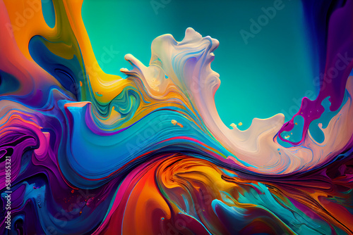 An Abstract Fluid Painting With Multiple Colors Blending Together And Flowing, Creating A Sense Of Movement And Energy.