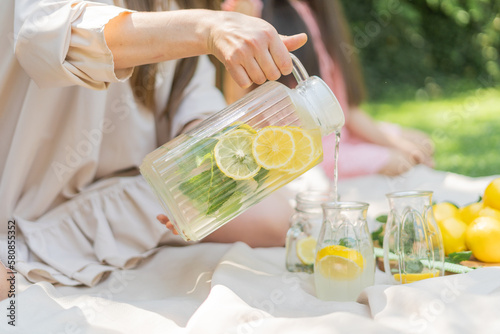 Cool freshly made lemonade and fruits