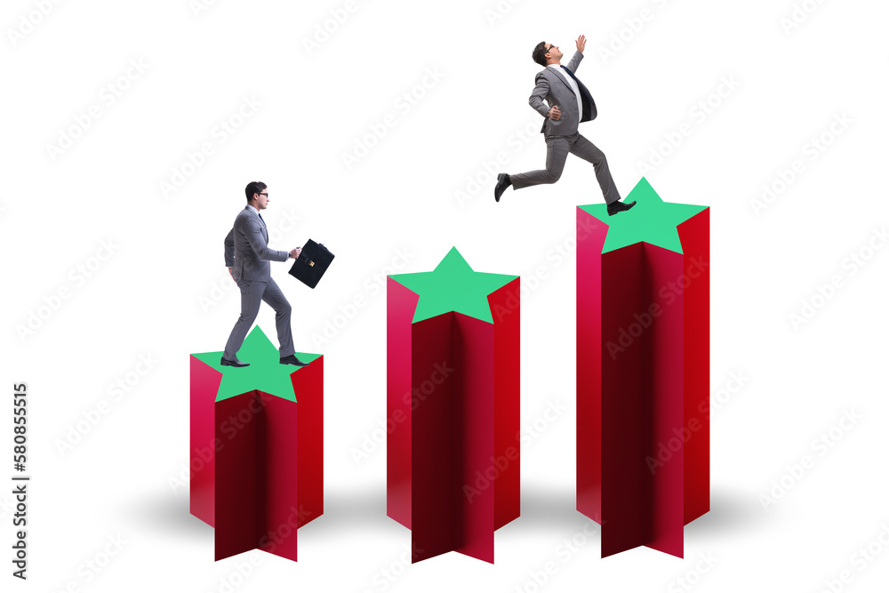 Concept of growing satisfaction levels with stars Concept of growing satisfaction levels with stars
