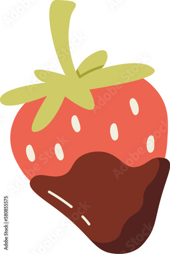 Strawberry in chocolate flat illustration Tasty red berry