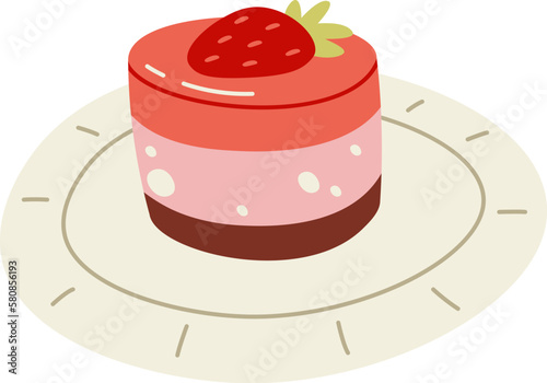Dessert with strawberry jam flat illustration Sweets