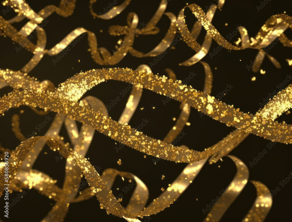 Shiny golden serpentine on black background created with Generative AI technology