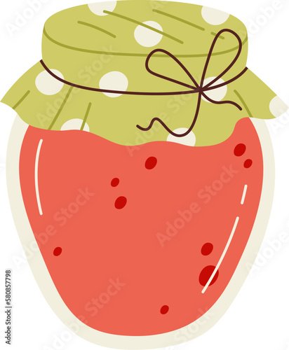 Strawberry jam in glass jar flat illustration