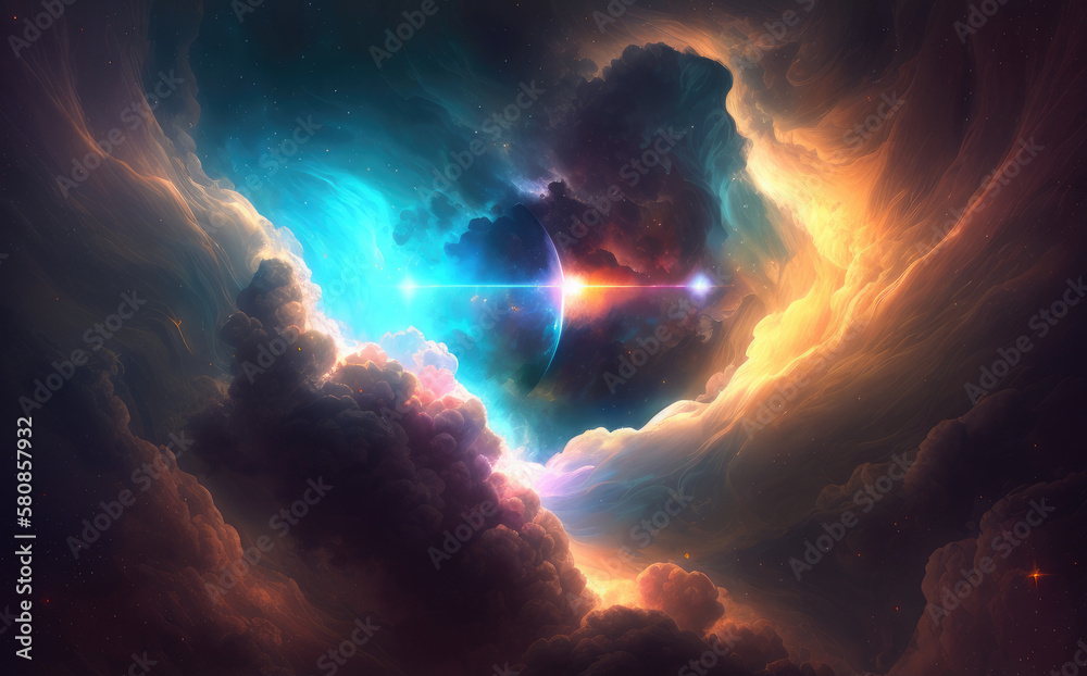 Nebula clouds and star system, Generative AI