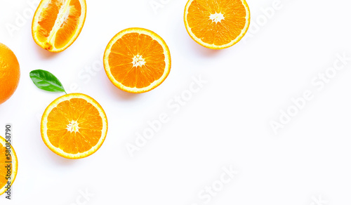 High vitamin C  Juicy and sweet. Fresh orange fruit on white.