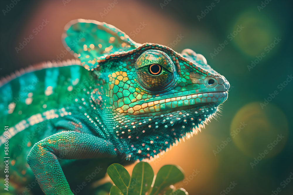 Fototapeta premium Green colored chameleon close up