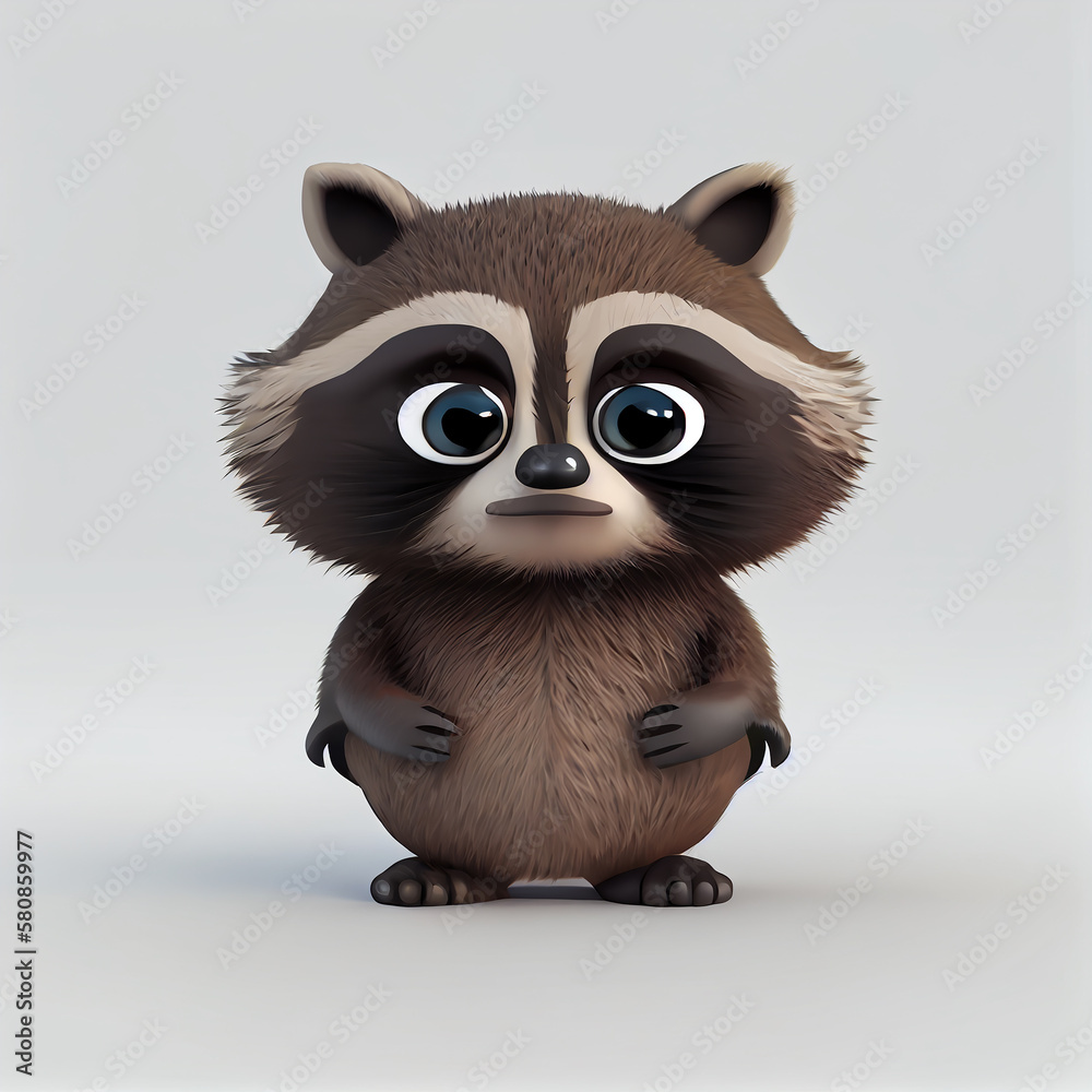 Fototapeta premium Adorable baby Raccoon character isolated on white background. Generative AI