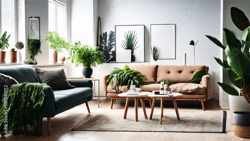 Canvas Print Minimalist charm: An interior design featuring plants and charming furniture
