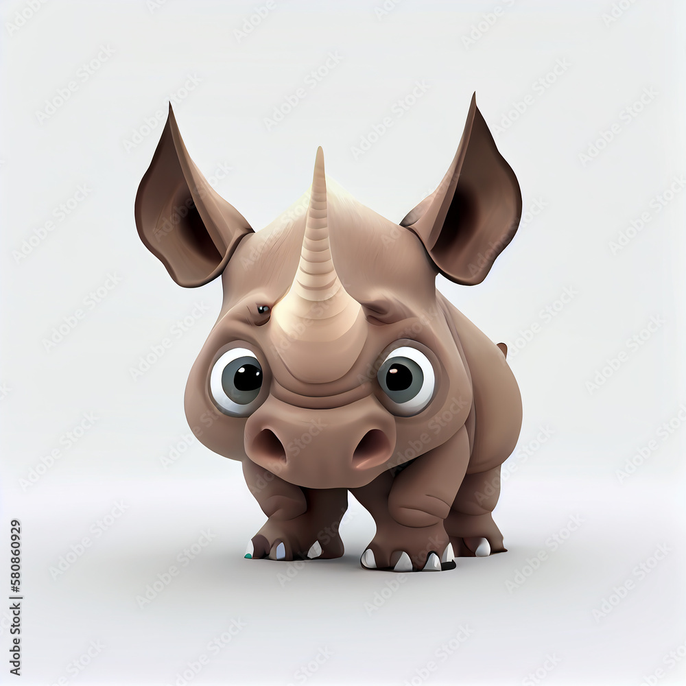 Adorable Rhinoceros character isolated on white background. Generative AI