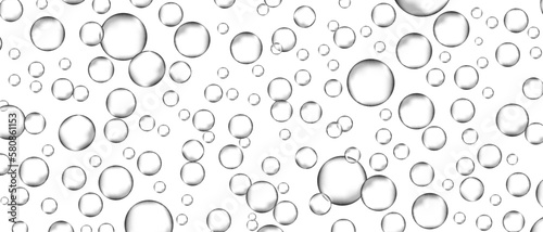 Water bubbles set isolated on white background. Air water bubbles for soda effect, transparent backdrop, icon design, champagne bubbles, texture and wallpaper. Water drops pattern, vector illustration