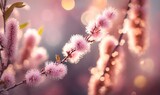  a close up of a tree branch with pink flowers on it.  generative ai
