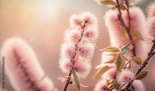  a close up of a plant with pink flowers on it.  generative ai