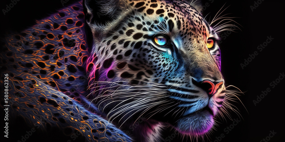 Leopard with neon lights,Generative AI technology
