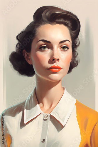 Mid century modern woman portrait illustration, generative ai