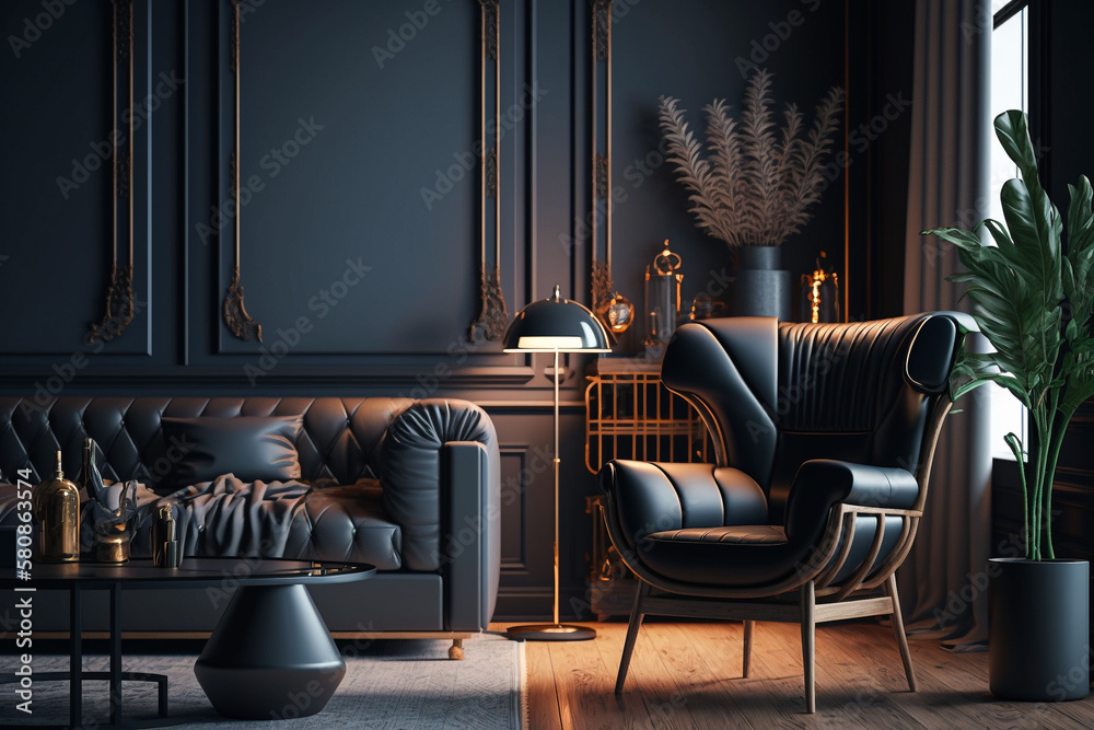 Modern luxury living room interior, dark living room interior with ...