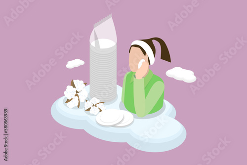 3D Isometric Flat Vector Icon of Cotton Pads, Eco Friendly Products for Skin Care