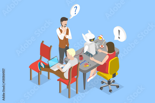 3D Isometric Flat Vector Conceptual Illustration of Robotics Club, Programming, Engineering and Technical Education