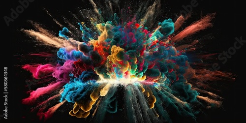 high speed photography of an explosion of acrylic colors on a black background, generative ai