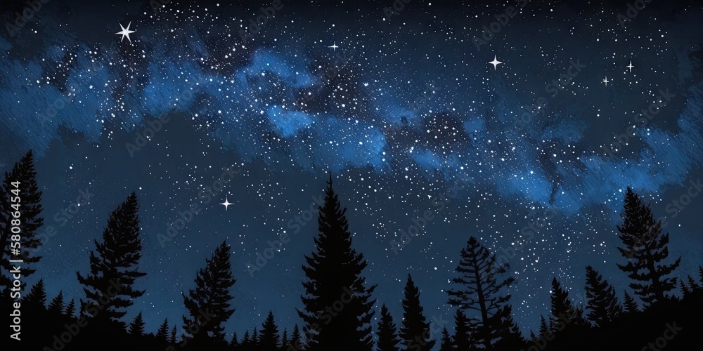 Naklejka premium night sky with trees, generative ai