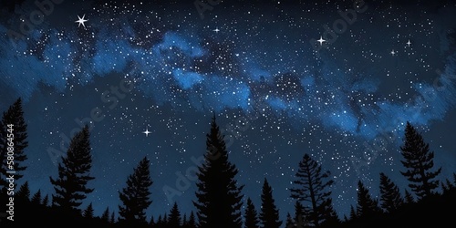 night sky with trees, generative ai