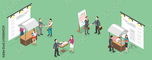 3D Isometric Flat Vector Conceptual Illustration of Trade Show, Business Expo Presentation