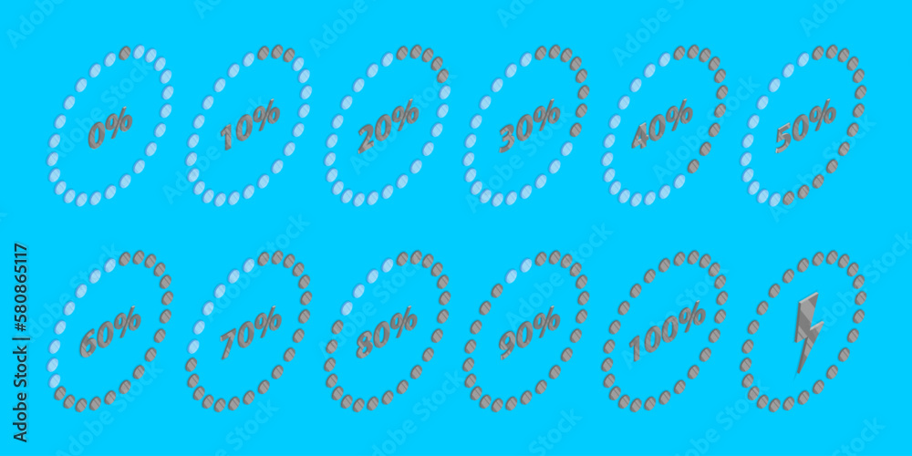3D Isometric Flat Vector Set of Battery Recharge, Levels with Percentage 3D Isometric Flat Vector Set of Battery Recharge, Levels with Percentage