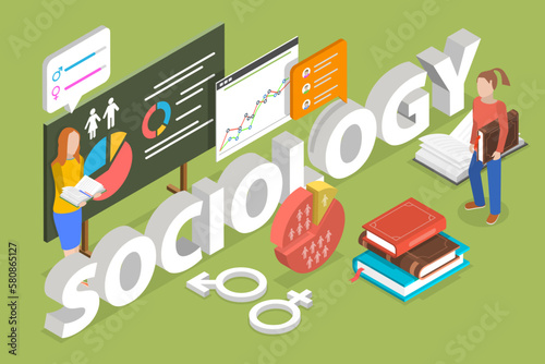 3D Isometric Flat Vector Conceptual Illustration of Sociology, Study of Society