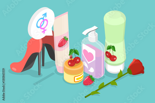 3D Isometric Flat Vector Conceptual Illustration of Lubricant, Oil and Cream Tube, Moisturizing Cosmetics