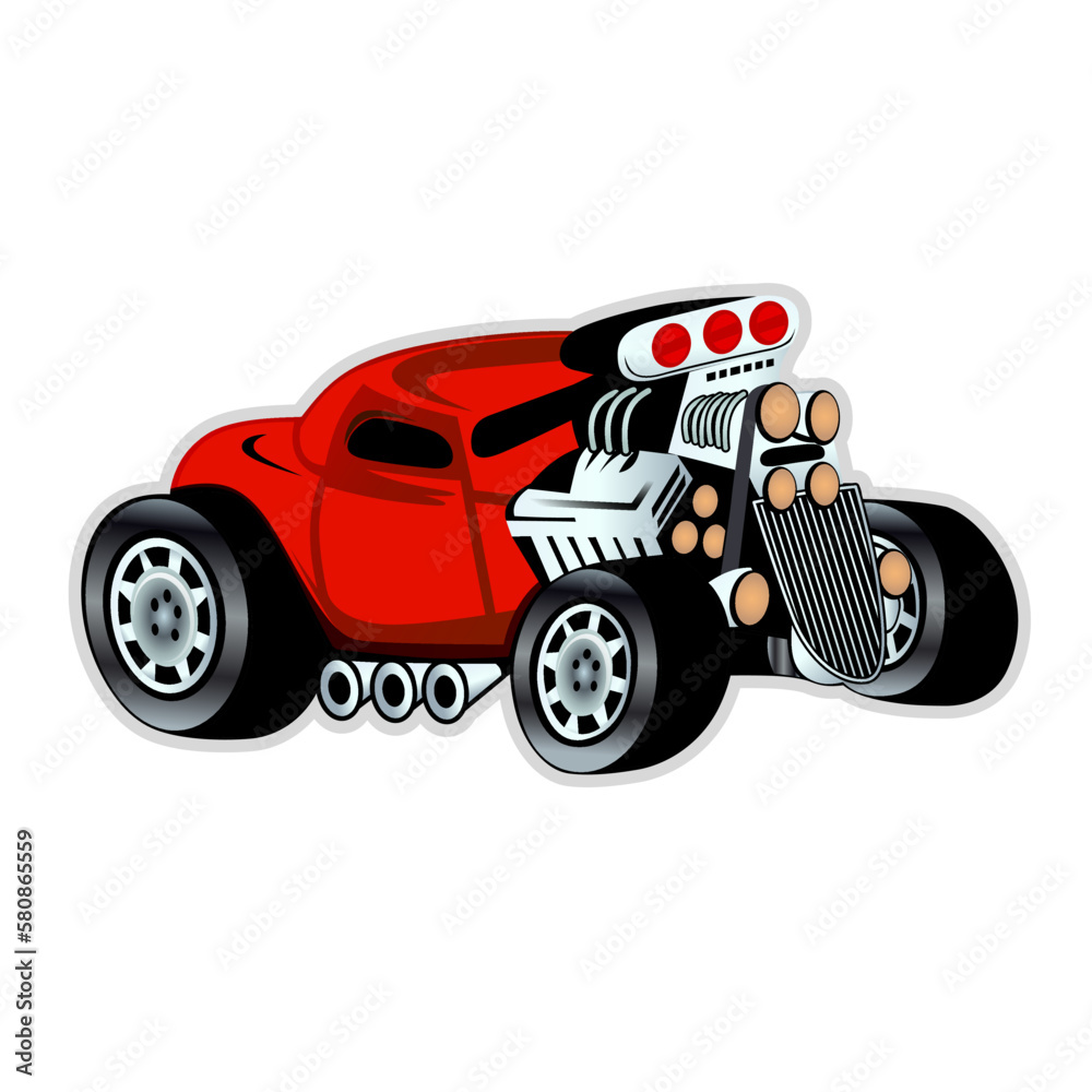 Hot rod Cartoon retro vintage Red  sport racing car vector illustration clip art