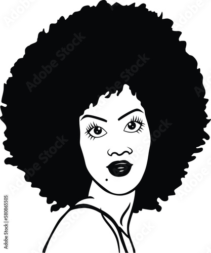 Black Girl Woman Afro Vector illustration black and white silhouette
