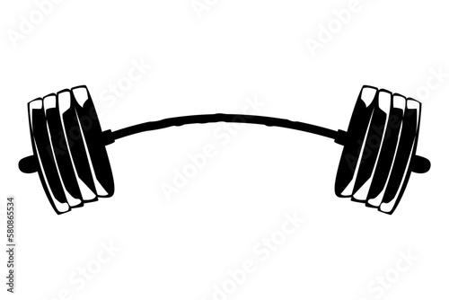 Curved barbell doodle sketch style vector illustration black and white silhouette