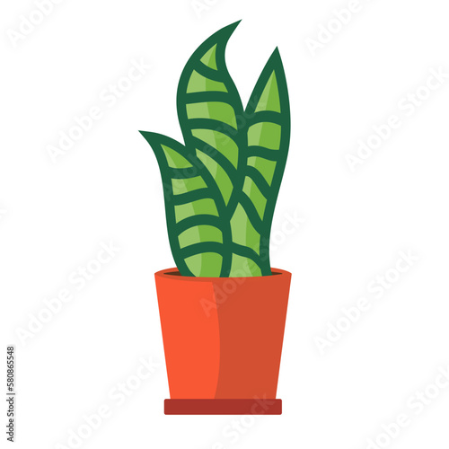 Potted indoor tropical leaves snake plant flat clipart vector illustration