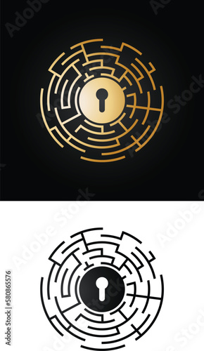 Keyhole inside the maze icon isolated on white background. The concept of solving problems, finding solutions, business, leadership, thinking outside the box, brainstorming vector illustration