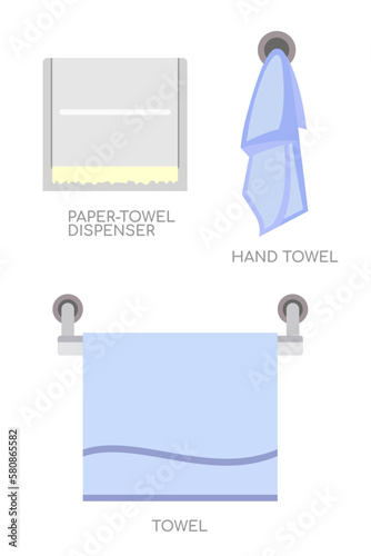 Paper Towel Dispenser Hand towel and Bath Towel vector illustrations flat style clip arts