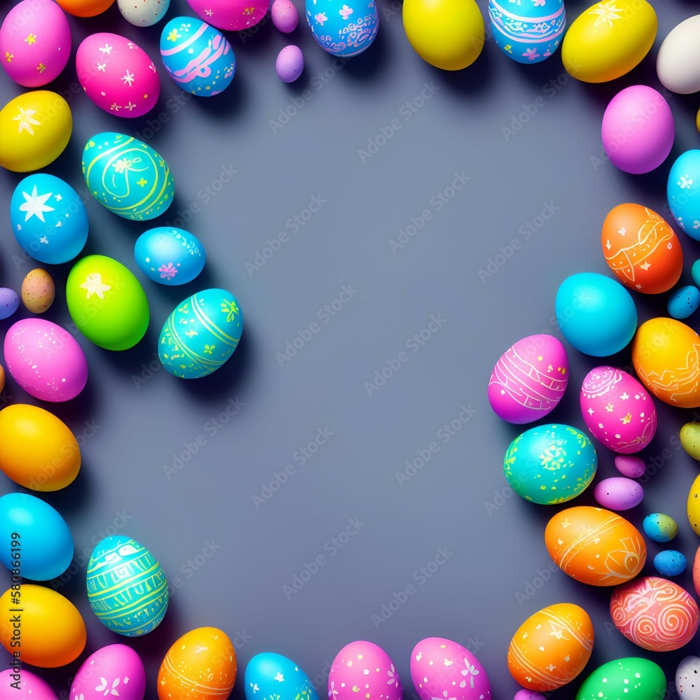 colorful easter eggs with copy space, Generative AI