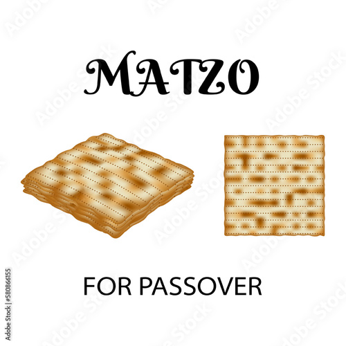 Matzo bread, an important symbol of the Jewish holiday of Passover, representing the haste and exodus of the Israelites from Egypt. Unleavened bread design. Vector.