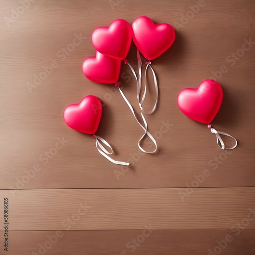 heart balloons on the wooden table, Generative AI