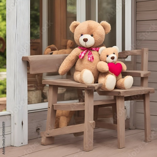 teddy bear on a chair on the porch, Generative AI
