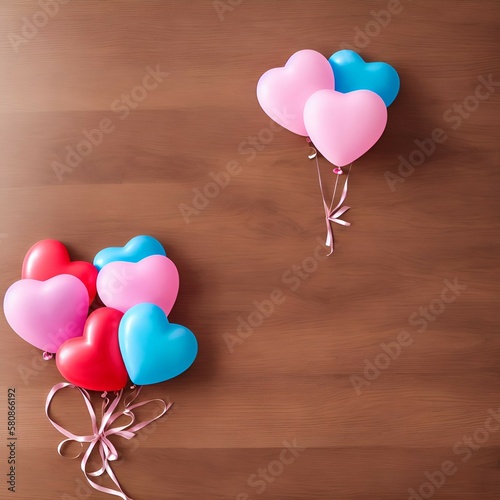 heart balloons on the wooden table, Generative AI