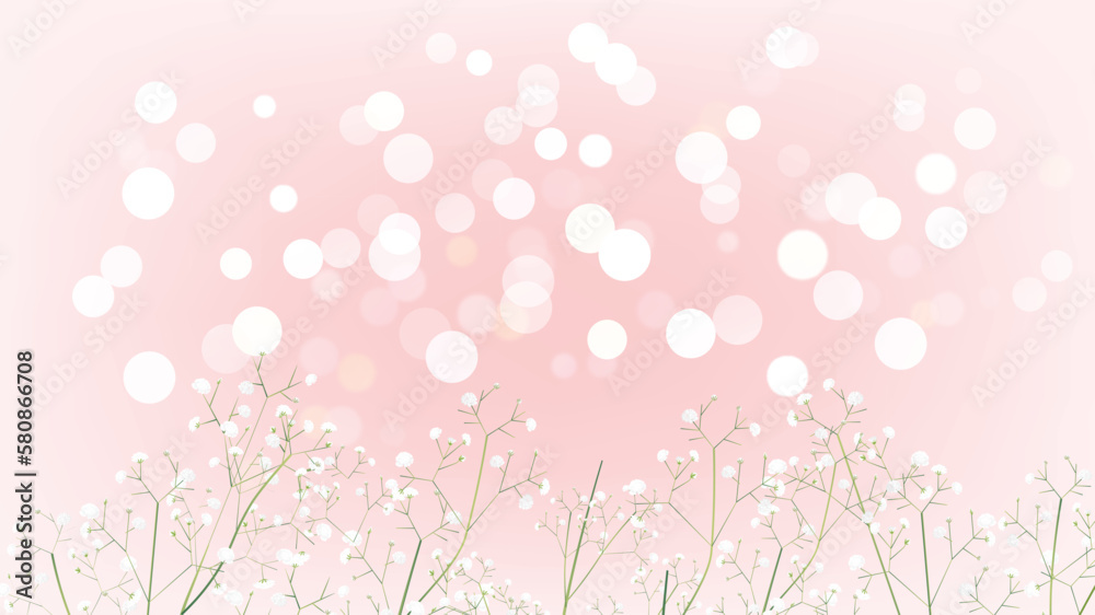 Pink background with white flowers.Small Gypsophila flower on peach background Pink background with white flowers.Small Gypsophila flower on peach background