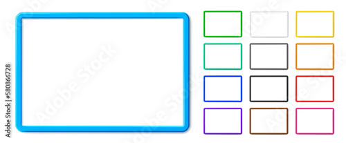Realistic horizontal rectangle frame mockup with shadow. Web project presentation concept. Vector 3d graphic illustration. Blank photo border with rounded corners for business and marketing