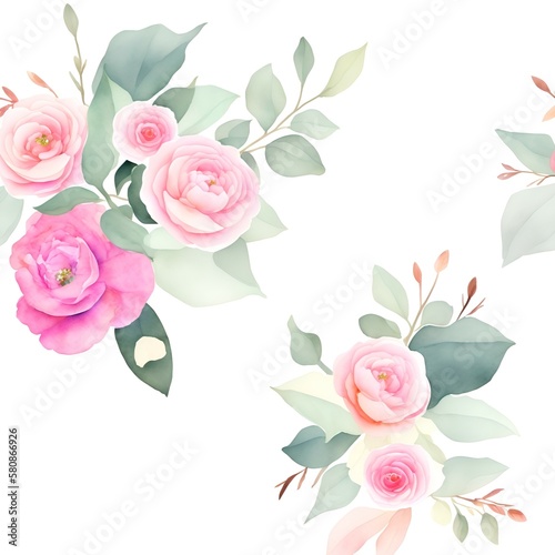 Watercolor painting of flowers, wedding decor for greeting cards, postcards, prints. Generative AI.