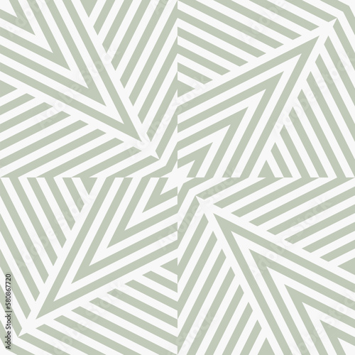 Fototapeta Naklejka Na Ścianę i Meble -  Vector geometric lines pattern. Abstract graphic striped ornament. Simple geometry, intricate stripes, arrows. Retro style linear background. Sage green and white color. Repeat decorative geo design