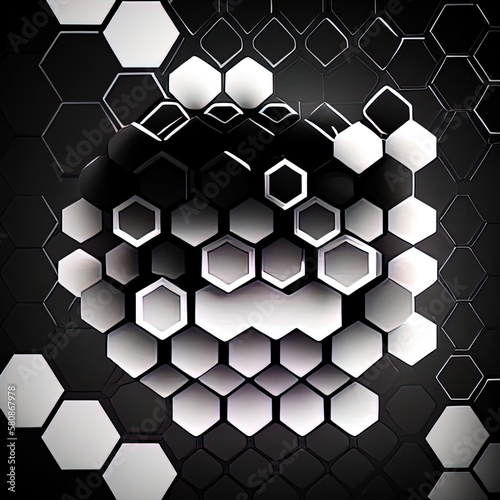 White and black honeycomb, hexogonal wallpapers, abstraction cells © Damianu