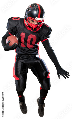 American football player with the ball isolated on a white background